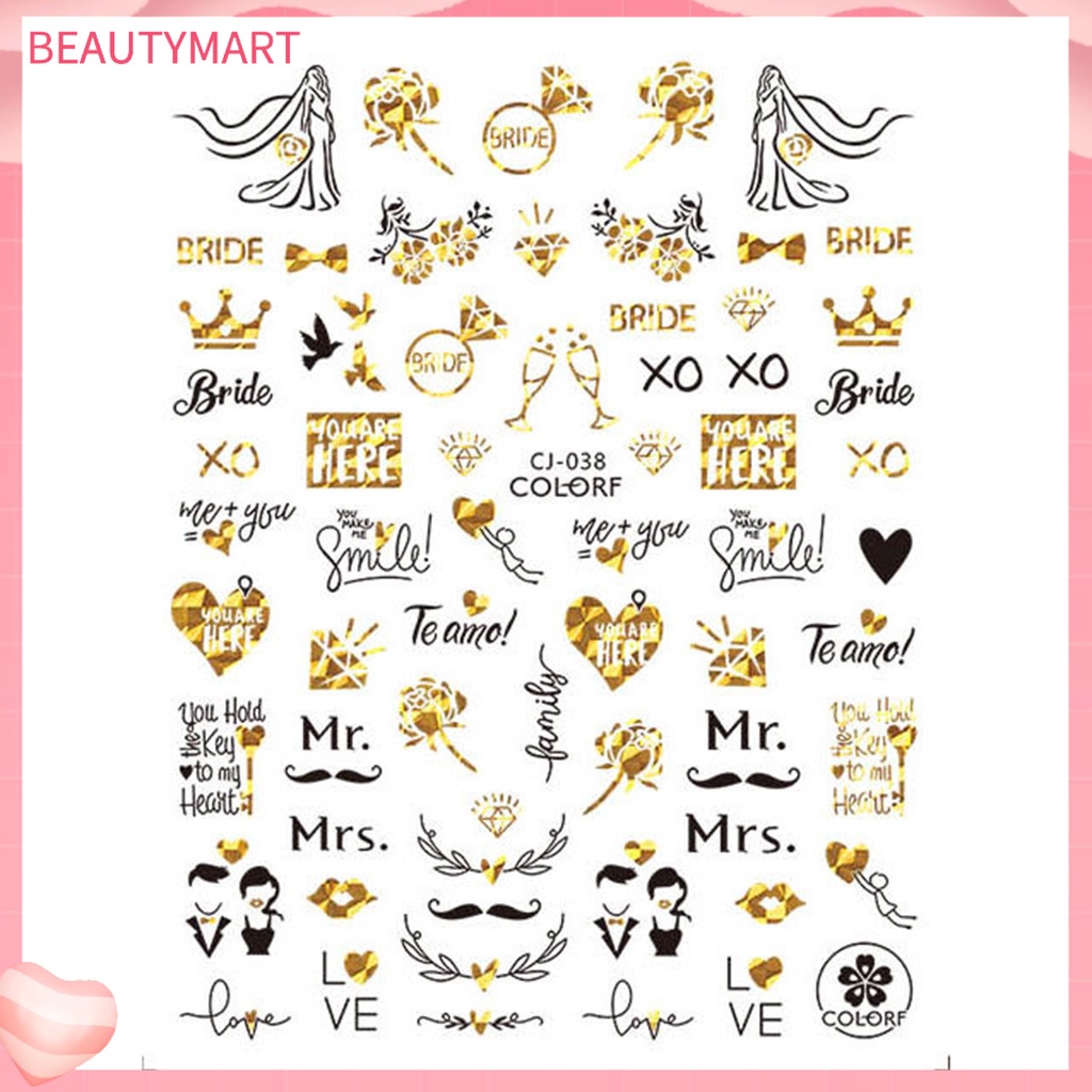 [beautymart] Nhãn Dán Móng Tay Tự Dính Họa Tiết Hoa Hồng Trái Tim Tình Yêu Tinh Tế Chống Rơi Có Thể Tháo Rời Trang Trí DIY