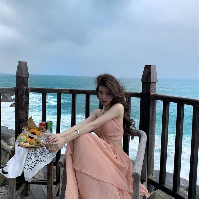 Đầm Đi Biển Không Tay Màu Sắc Đơn Giản Cho Nữ