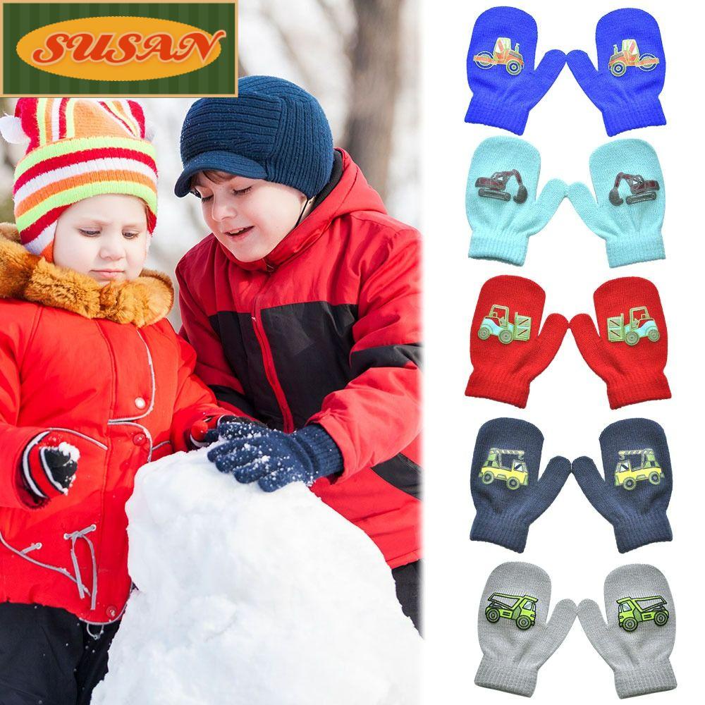 SUSANS Set 2 Đôi Găng Tay Dệt Kim Dày Dặn Họa Tiết Xe Công Trường Cho Bé