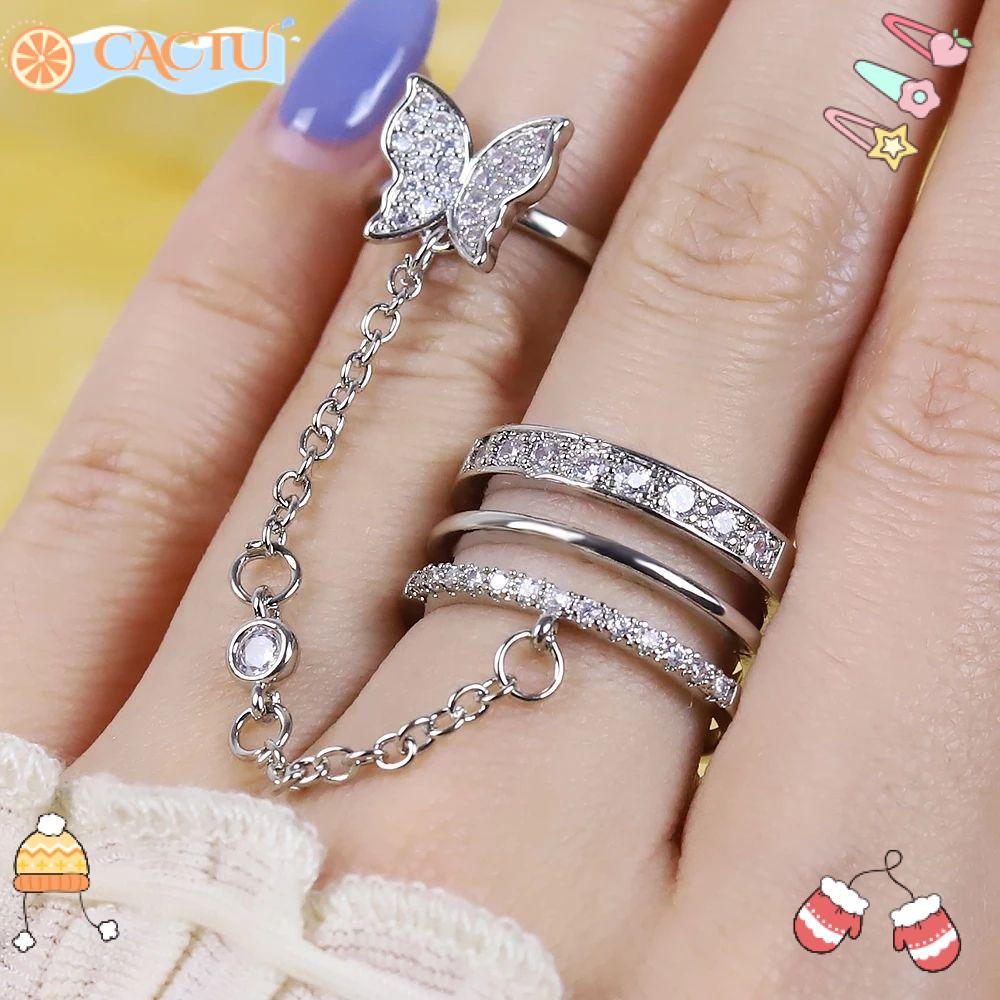 CACTU Nhẫn Hình Bướm Nhiều Lớp Thời Trang Harajuku