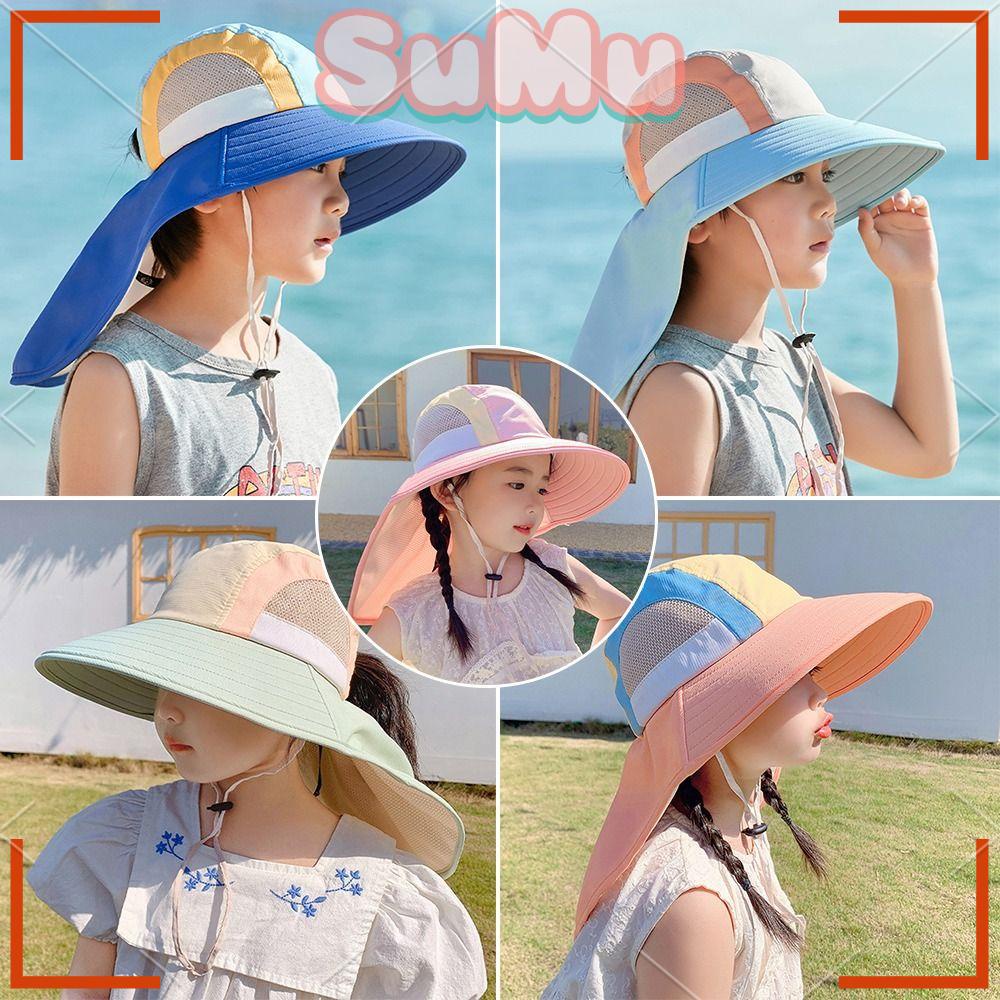 Nón Panama Vành Rộng Thoáng Khí Chống Tia UV Có Dây Đeo Cổ Cho Bé Đi Biển Ngoài Trời