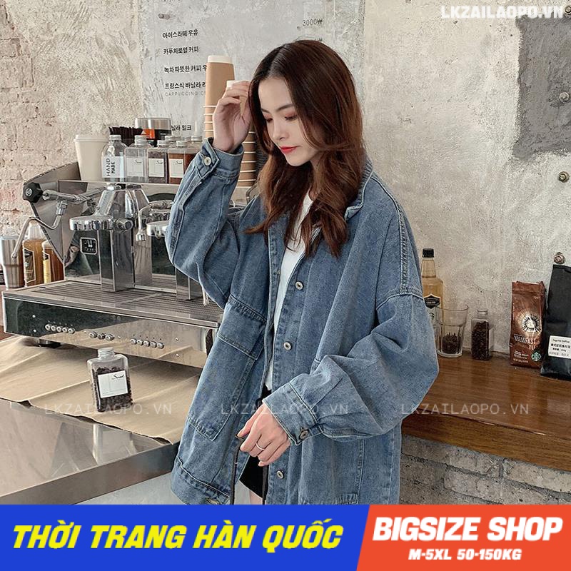 Áo khoác jean nữ Bigsize form rộng tay dài vintage mùa thu Phong cách Hàn Quốc Thời Trang cá tính xinh đẹp cho người mập béo nữ