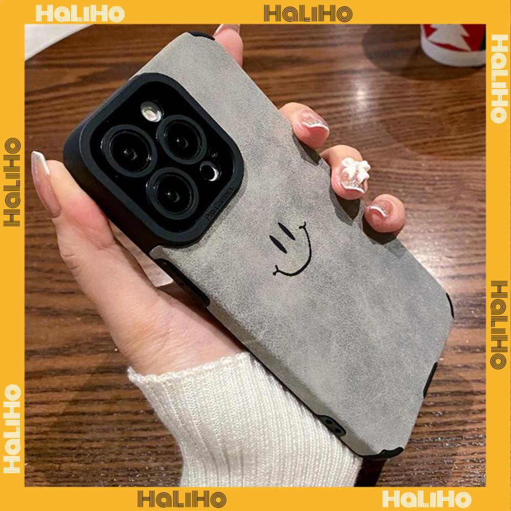 Ốp Lưng iPhone 11 Vỏ Da Veneer Màu Xám Vỏ Lông Học Trò Mềm Vỏ Điện Thoại Chống Sốc Biểu Tượng Cảm Xúc Nhỏ Mặt Cười Đơn Giản Tương thích với iPhone 14 Pro max 13 Pro max 12 Pro Max XR XS 7Plus 8Plus