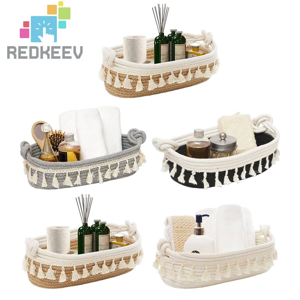 Giỏ Đan Sợi Cotton Hình Chữ Nhật Phong Cách Boho Đa Ứng Dụng Cho Nhà Ở / Văn