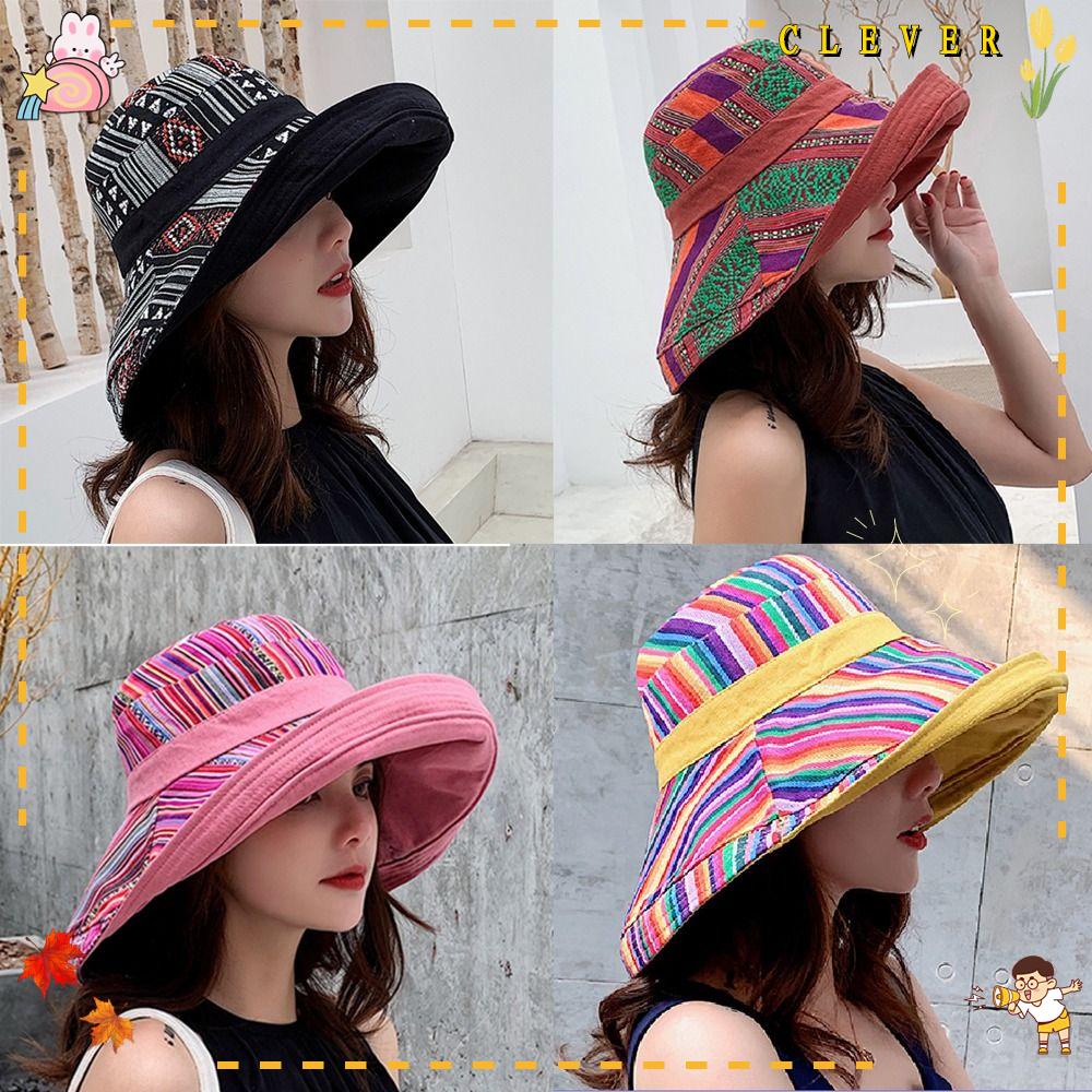 CLEVER Mũ Chống Nắng Đi Biển Hai Mặt Có Thể Gấp Gọn Tiện Lợi
