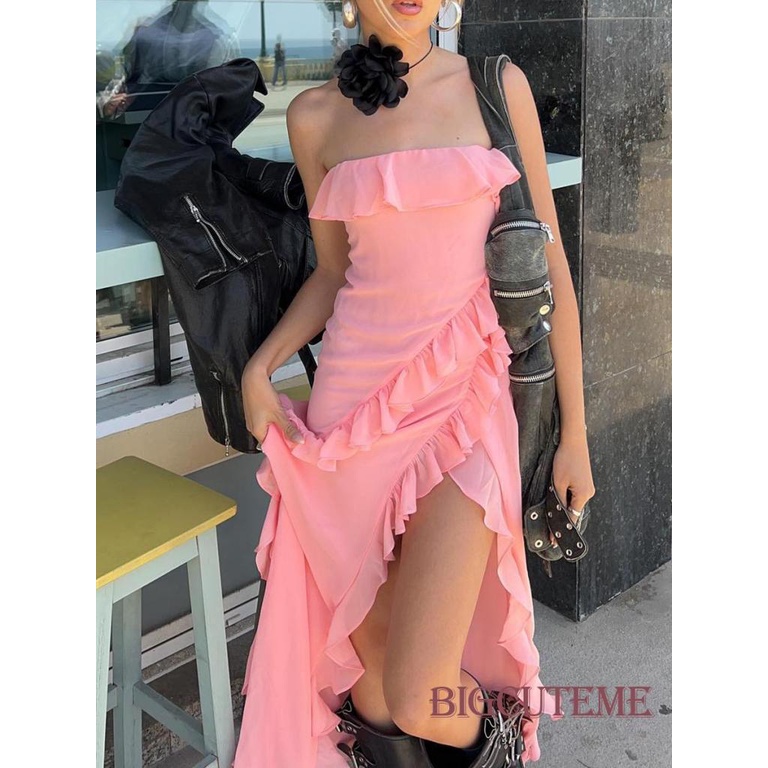 Đầm Ống Nhún Bèo Màu Sắc Đơn Giản Cho Nữ