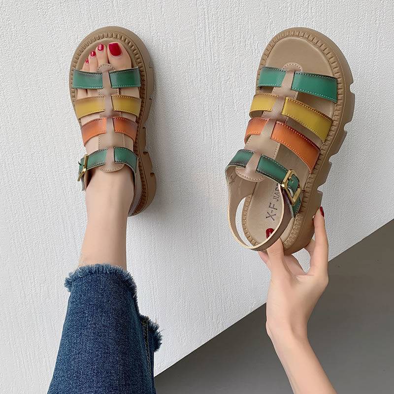 Giày Sandal Da Đế Dày Phong Cách Âu Mỹ Thời Trang Mùa Hè Cho Nữ