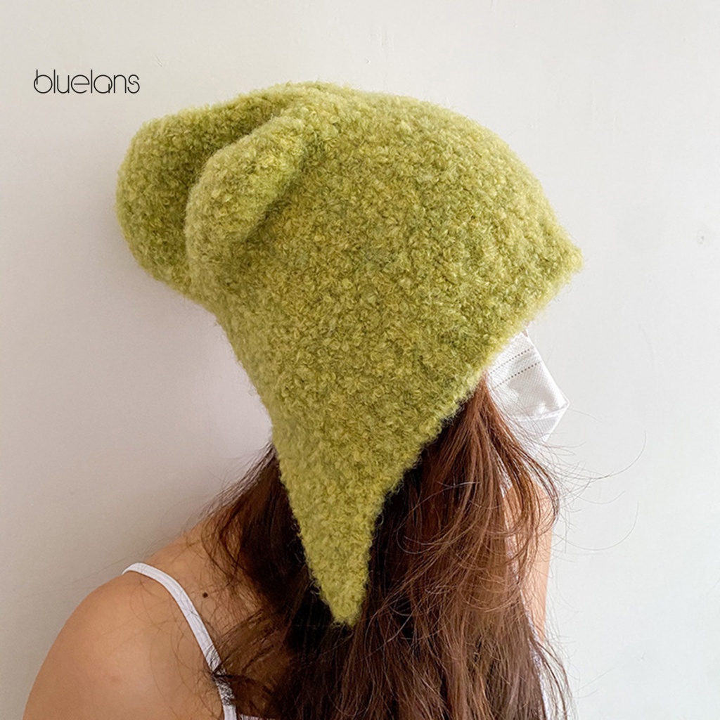 Mũ Beanie Vải Lông Màu Trơn Co Giãn Bảo Vệ Tai Không Viền Màu Sắc Thời Trang Thu Đông Cho Nữ