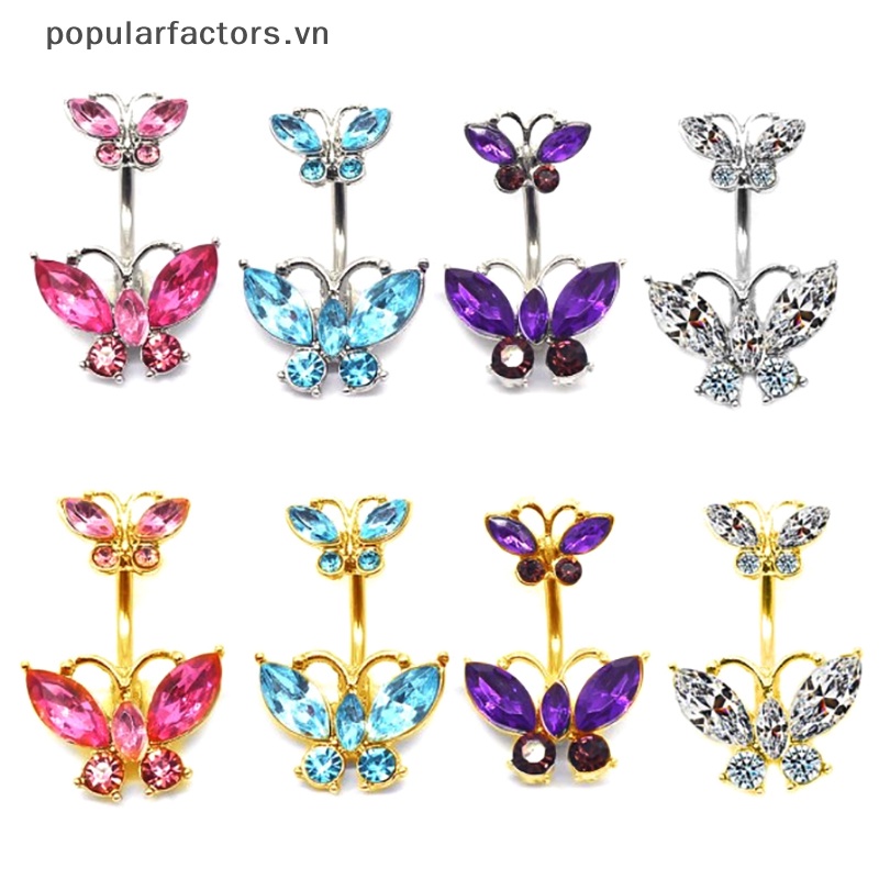 [Phổ Biến] Khuyên Rốn Mặt Kính Hình Bướm Đôi Sáng Bóng Tinh Tế Làm Quà Tặng Trang Sức