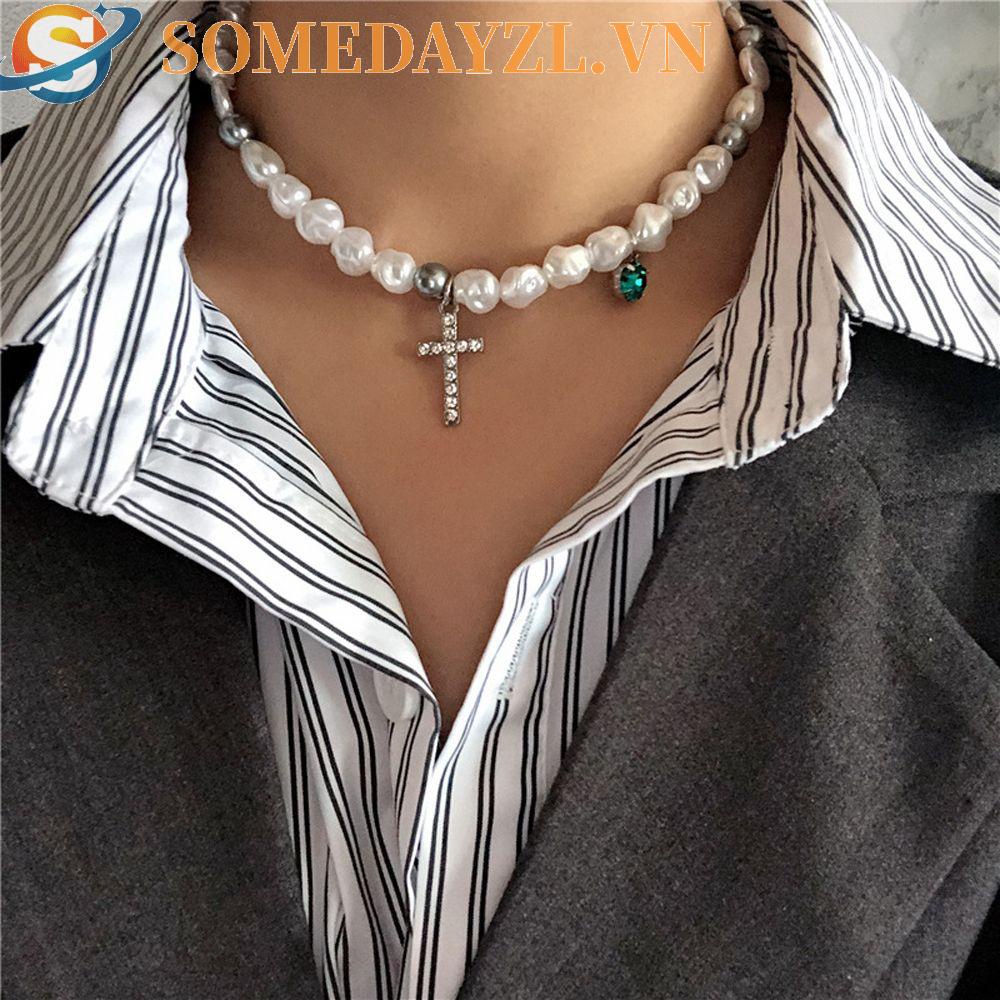 SOMEDAYZL Vòng cổ Mặt Chữ Thập Đính Đá Thời Trang Hàn Quốc Cho Nam