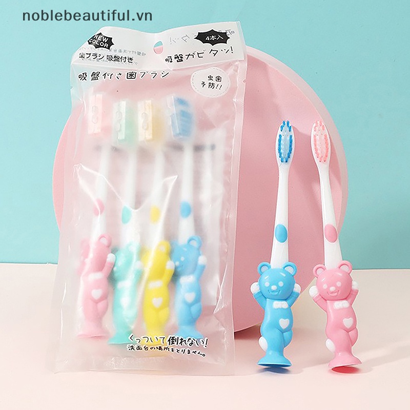 Set 4 Bàn Chải Đánh Răng Bằng Silicon Lông Mềm Hình Hoạt Hình Dễ Thương Cho Bé
