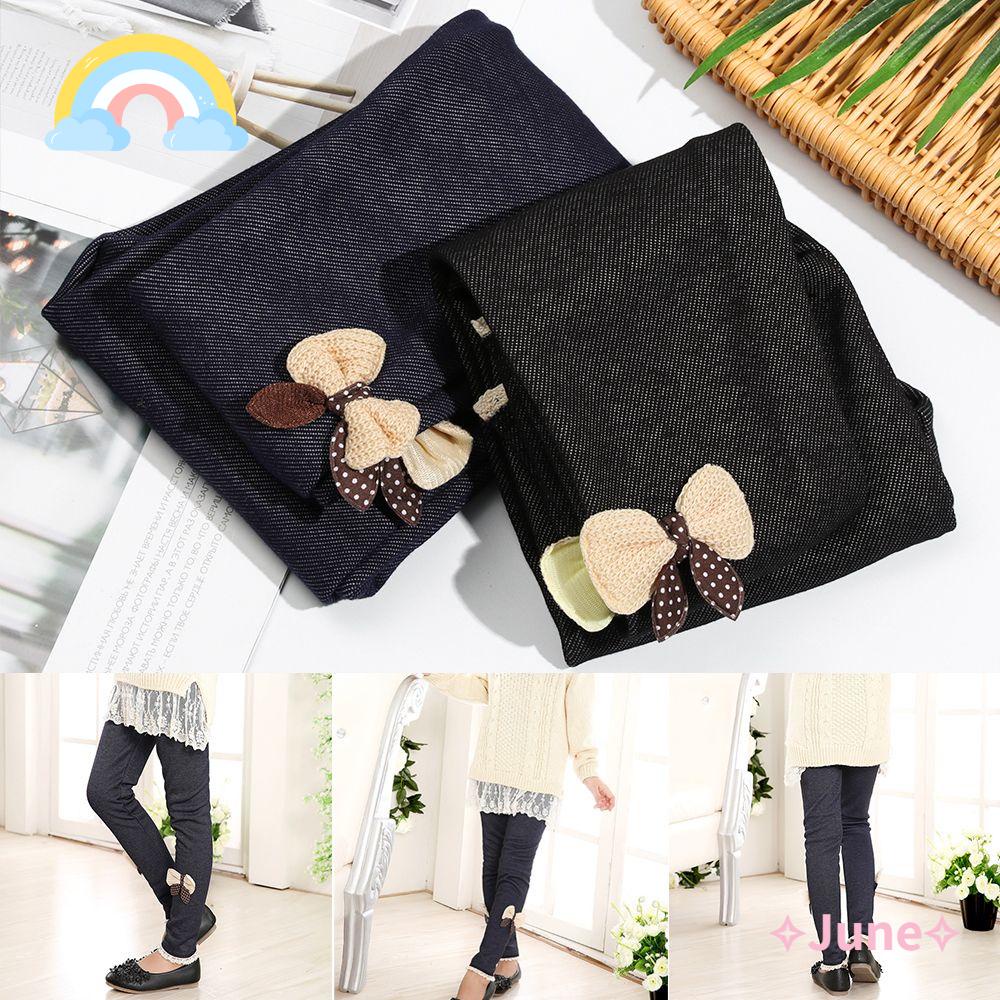 JUNE Quần Legging Phối Lông Dày Giữ Ấm Thời Trang Thu Đông Cho Bé