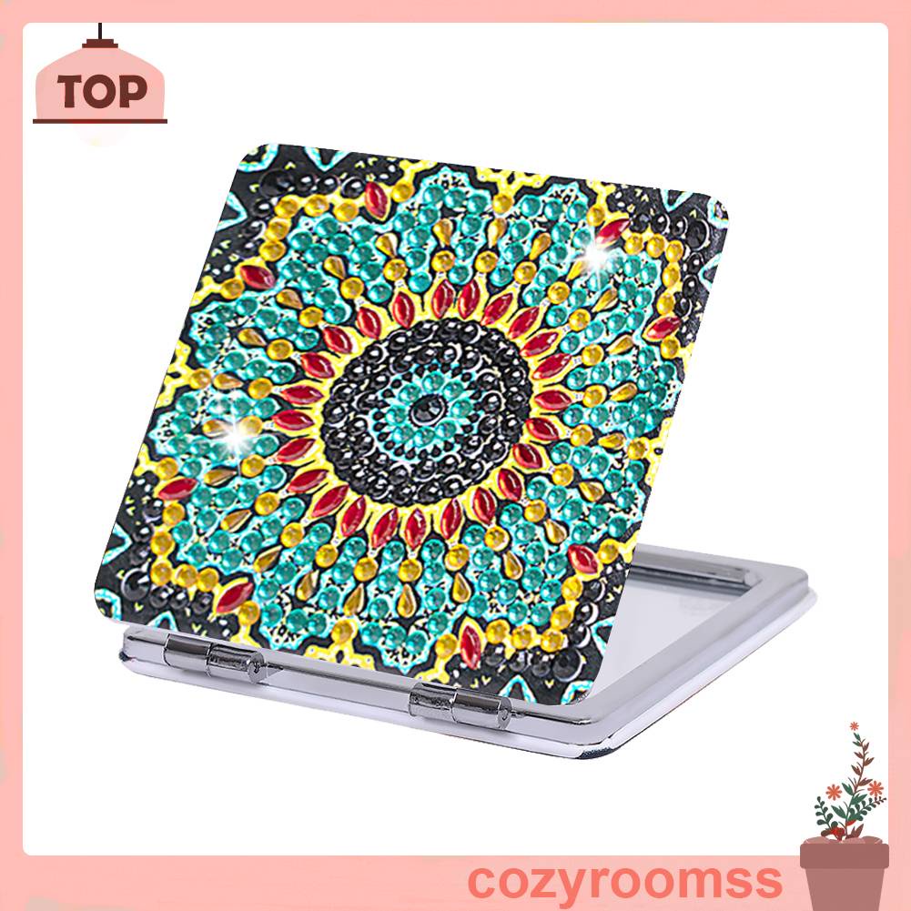 Bộ Gương Kim Cương Pha Lê Họa Tiết Mandala Nghệ Thuật Thủ Công Bỏ Túi DIY Cho Nữ