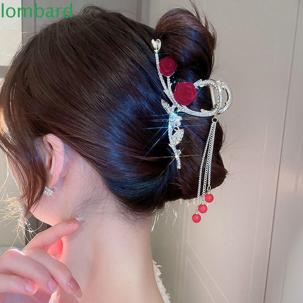 LOMBARD Kẹp Tóc Đuôi Ngựa Đính Hạt Và Tua Rua Phong Cách Hàn Quốc Ngọt Ngào Cho Nữ