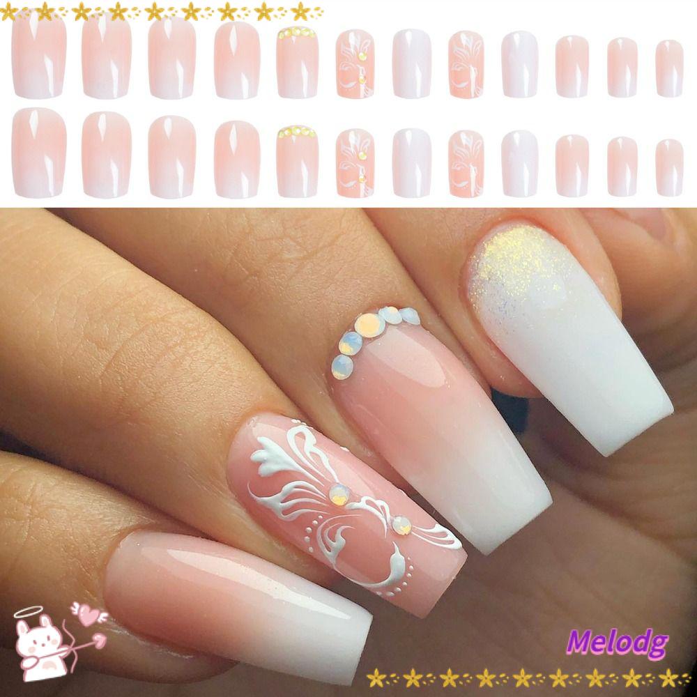 MELODG Bộ Móng Tay Giả Che Phủ Toàn Diện Phong Cách Pháp DIY