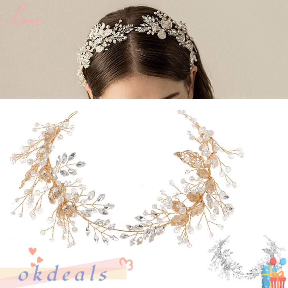 Cài Tóc Đính Pha Lê Hình Chiếc Lá Bằng Hợp Kim Màu Vàng Cho Cô Dâu