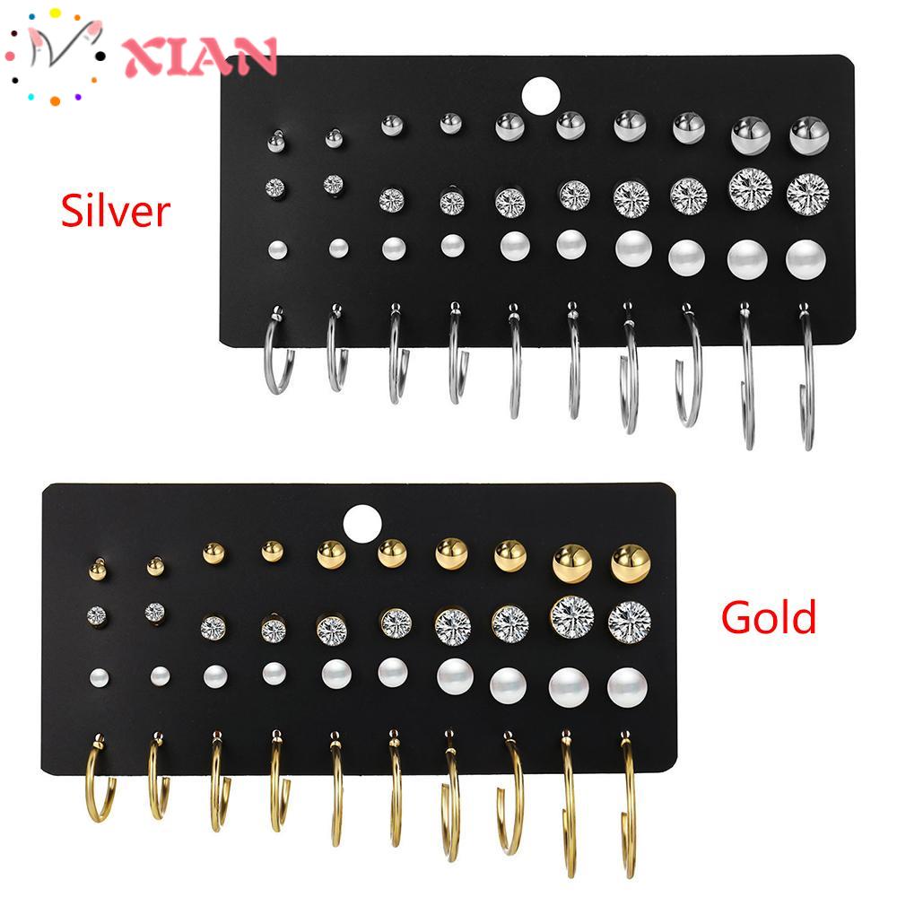 XIANTIN Set Bông Tai Và Nhẫn Thiết Kế Tối Giản Cho Nữ