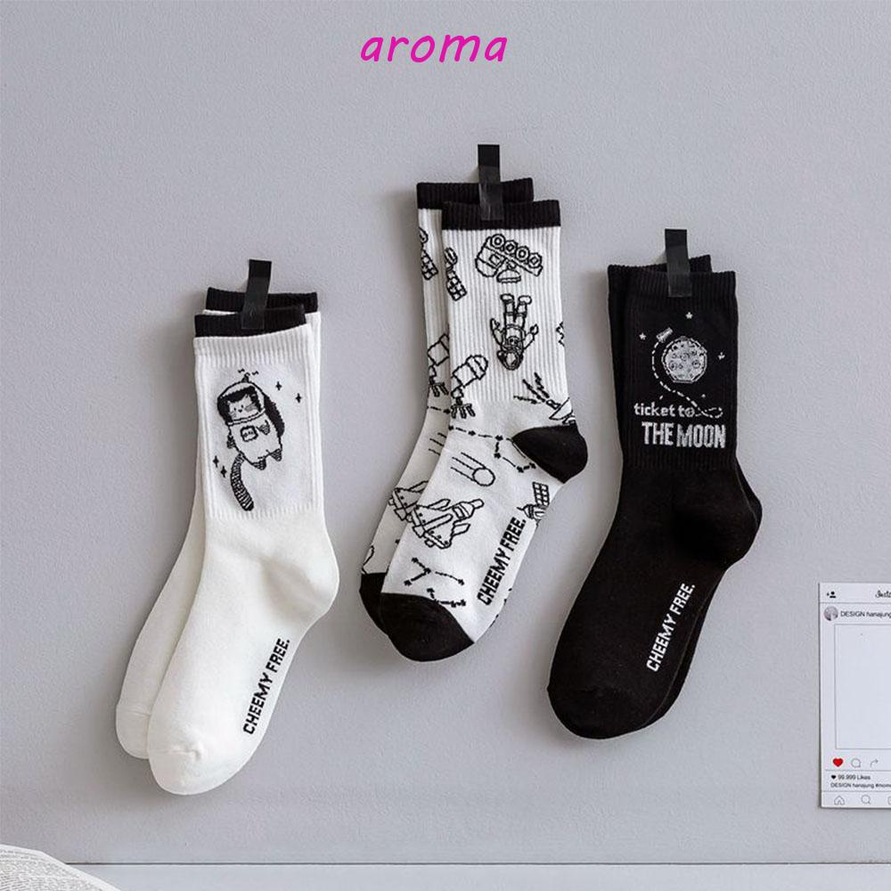 AROMA Vớ Cotton Dài In Chữ Cho Nữ