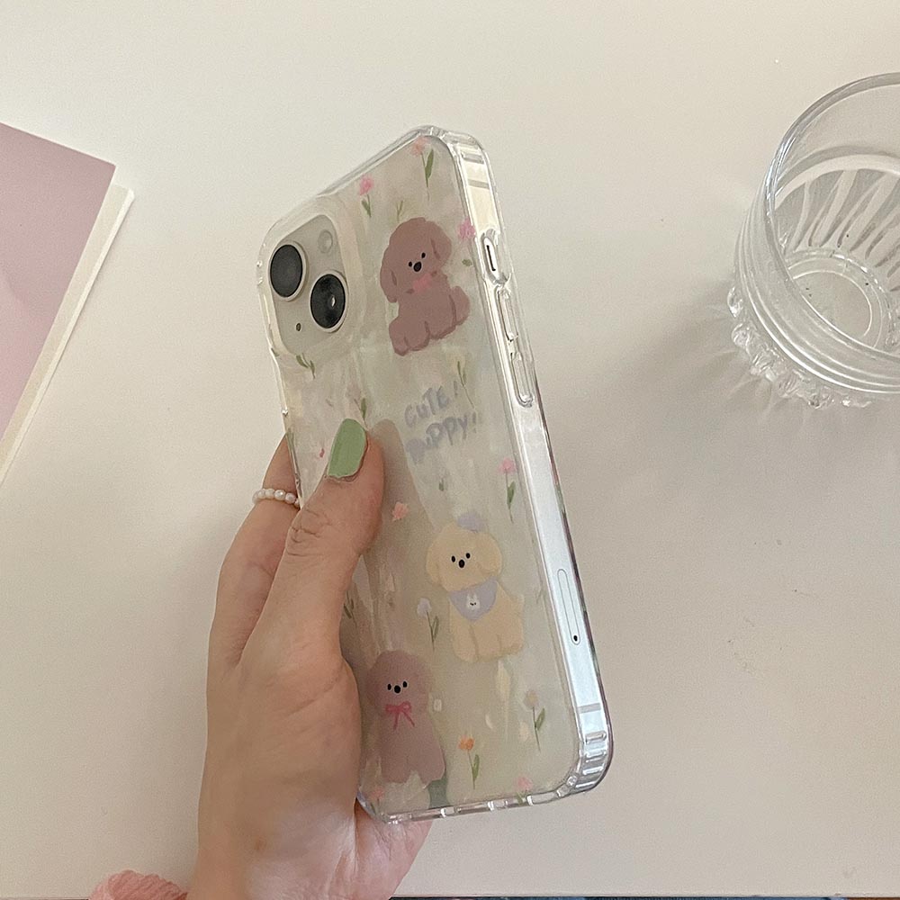 Ốp Điện Thoại Nhựa Cứng In Hình Chó Và Hoa Cho IPhone 11 12 12Pro 12ProMax 13 13Pro 13ProMax 14 14Pro 14ProMax