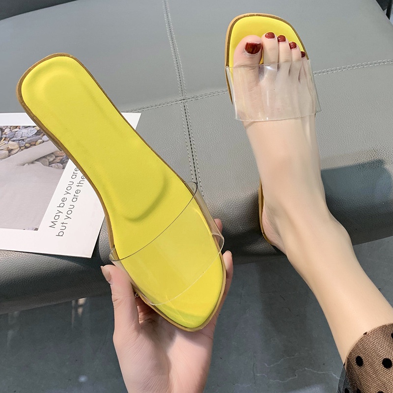 Dép Sandal Gót Thấp Quai Trong Suốt Thời Trang Mùa Hè Mới 2023 Cho Nữ