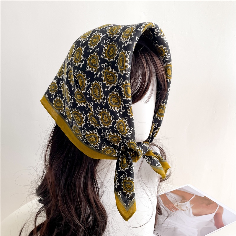 Khăn Choàng Cổ Hình Vuông 65X65Cm Chất Liệu Cotton Lanh Mỏng In Họa Tiết Hoa Hướng Dương Cho Nữ