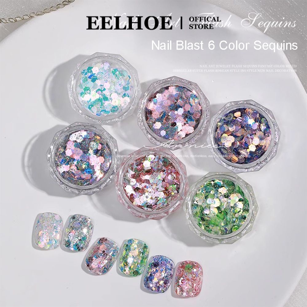 Hộp bột sequin làm móng EELHOE bằng nhựa resin epoxy màu gradient laser óng ánh hỗn hợp