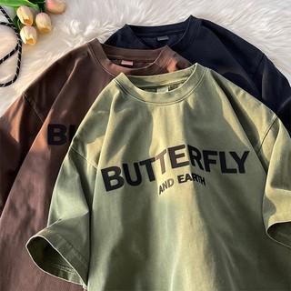 Mỹ Retro Đường Phố Thường Ngày Áo Thun Lớn Nam Nửa Tay Rời Cổ Tròn Mùa Hè Nữ Sinh Thư Top