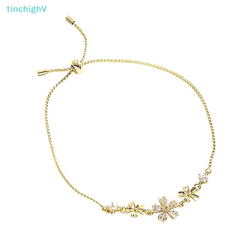 [TinchighV] Vòng Tay Đính Đá Opal Hình Hoa Nhỏ Màu Vàng Điều Chỉnh Được Tinh Tế Trang Sức Tiệc Cưới [Mới]