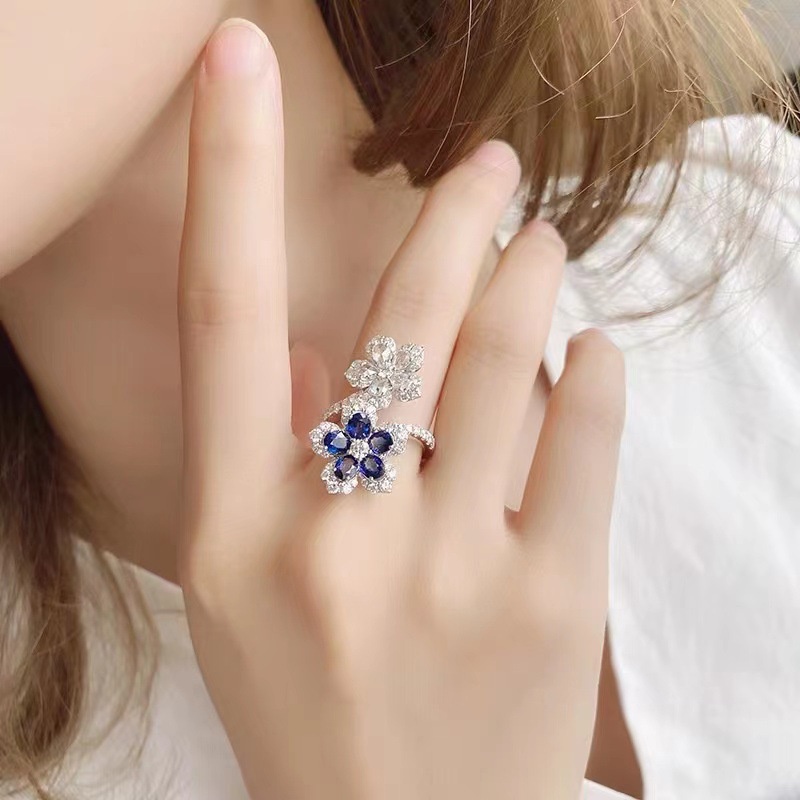 ♥ Nhẫn Bạc Đính Đá Sapphire Thời Trang Cho Nữ