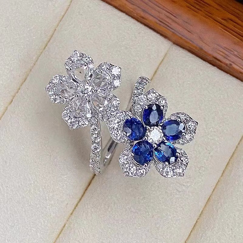 ♥ Nhẫn Bạc Đính Đá Sapphire Thời Trang Cho Nữ