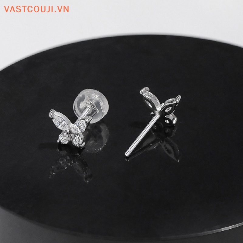 1 Đôi Bông Tai Hình Bướm Màu Bạc Đính Đá Zircon Lấp Lánh Dành Cho Nữ