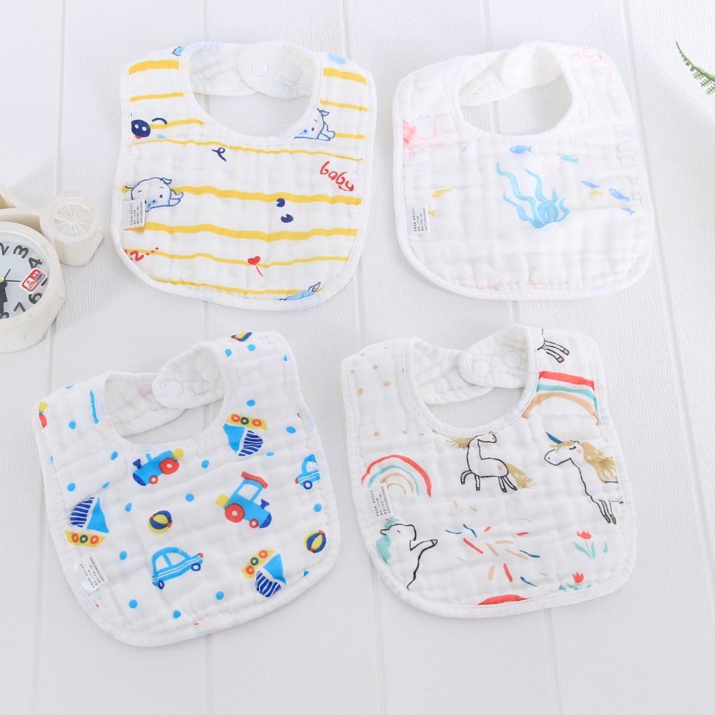 Yếm xô cho bé vuông 6 lớp cúc bấm 2 mặt chữ U màu trắng dày dặn siêu thấm hút