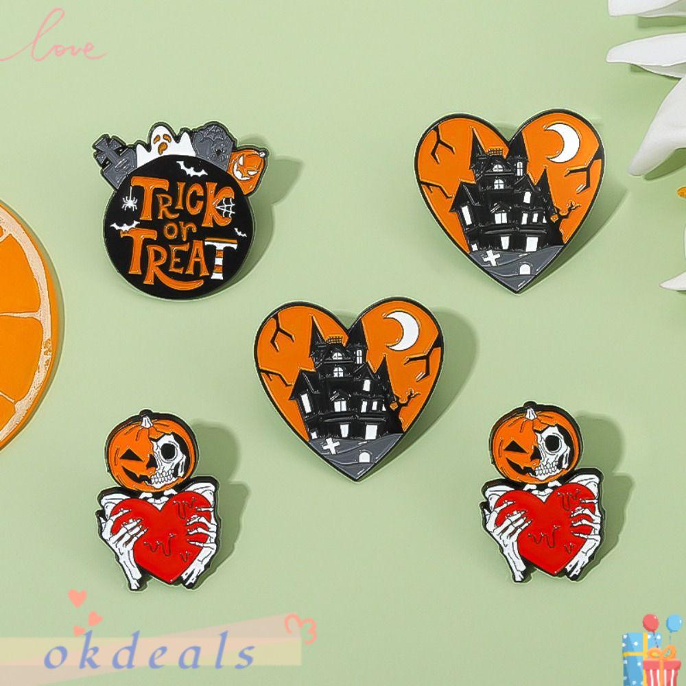 OKDEALS Set 3 Ghim Cài Áo Hợp Kim 3cm Hình Bộ Xương Bí Ngô Phong Cách Punk Halloween