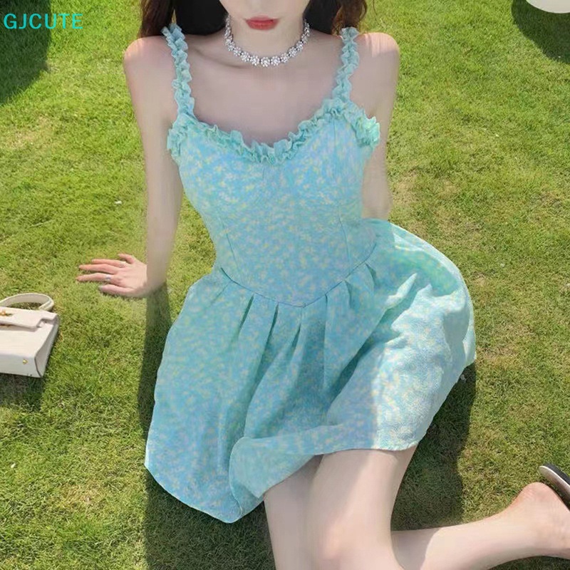Mfc Đầm Hai Dây Phối Bèo Họa Tiết Hoa Xinh Xắn Thời Trang Mùa Hè Cho Nữ