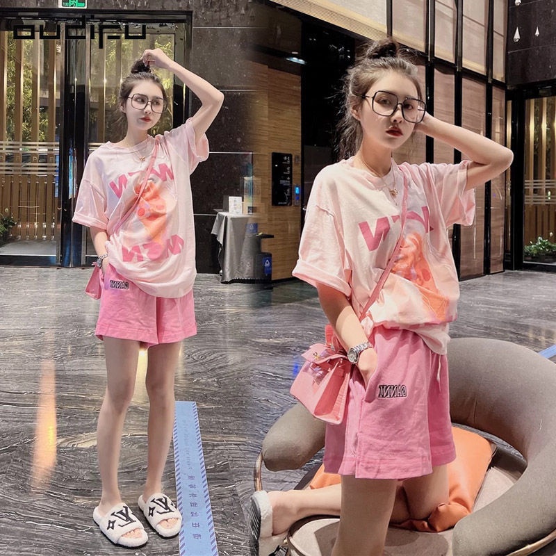 Plus Set Áo Sơ Mi Dáng Rộng + Quần Short Năng Động Thời Trang Mùa Hè Theo Phong Cách Hàn Quốc Cho Nữ