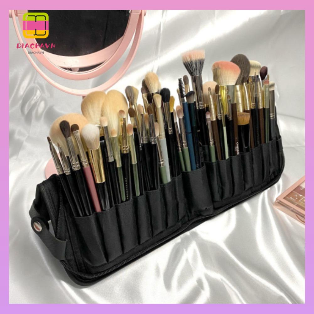 DIACHAVN Túi Đựng Cọ Trang Điểm 29 Lỗ Bằng PU Sức Chứa Lớn Chống Thấm Nước Có Thể Gập Lại