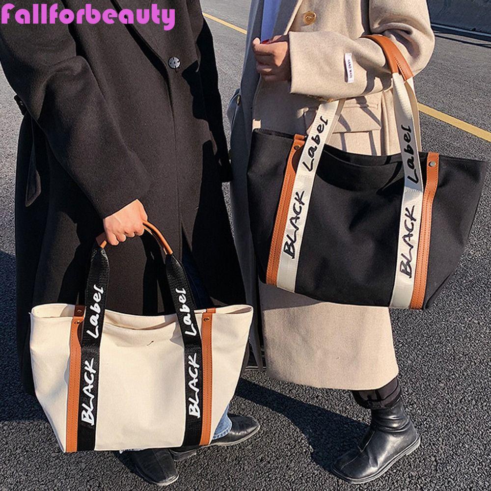 FALLFORBEAUTY Túi Xách Canvas Cỡ Lớn In Chữ Thời Trang Cho Nữ