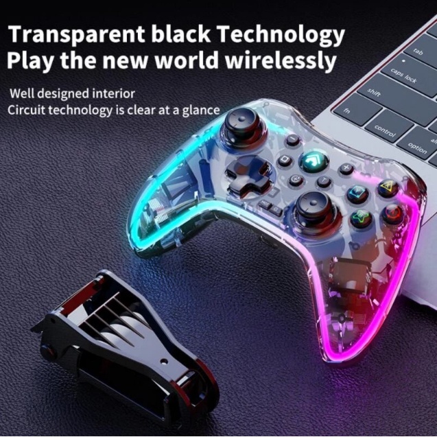 Tay Cầm Chơi Game Không Dây LED RGB Trong Suốt Bluetooth 2.4G Dành Cho Máy Tính/Laptop/Điện Thoại