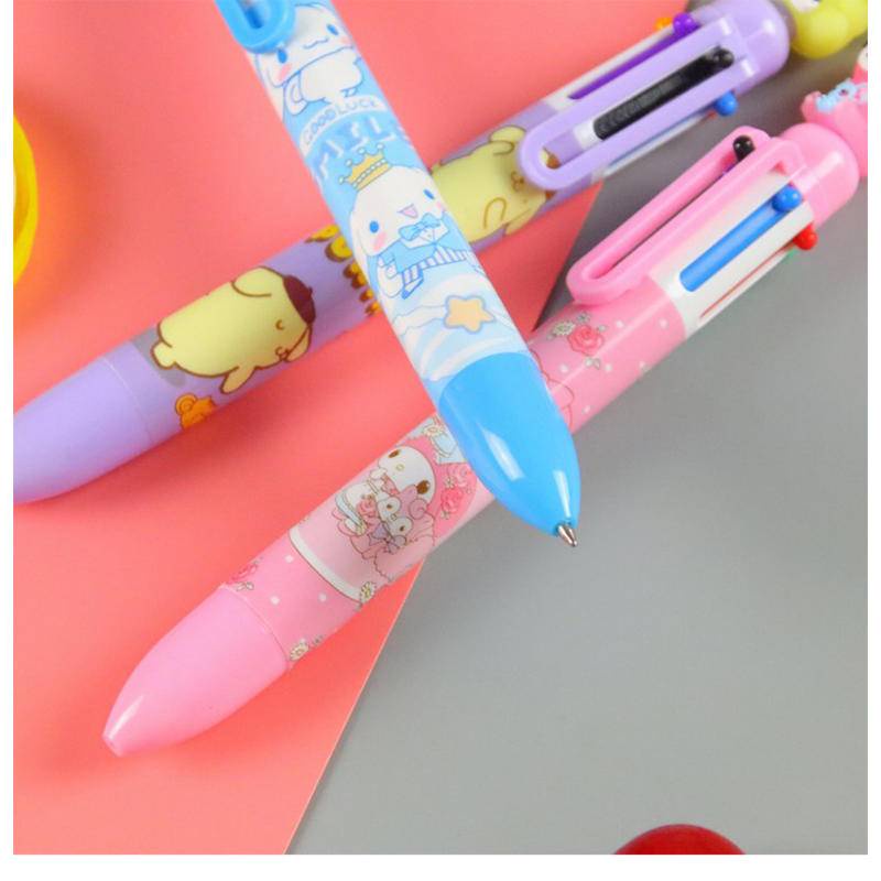 Bút Bi 6 Màu Họa Tiết Sanrio Mymelody Kuromi Cinnamoroll PomPom Purin Dễ Thương
