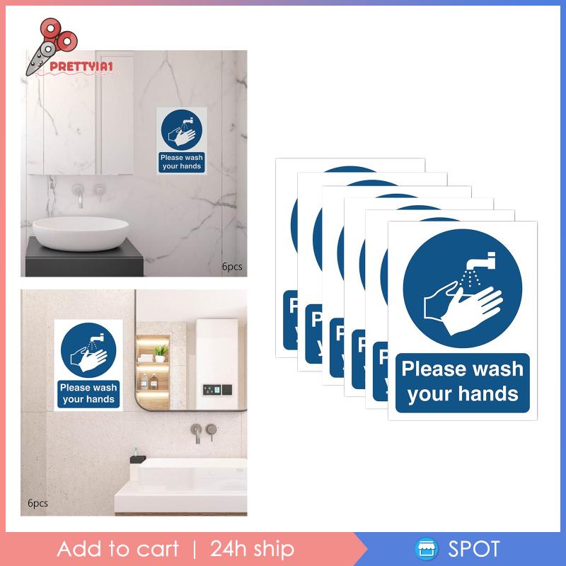 Bộ 6 Miếng Dán Biển Báo Rửa Tay Cho Nhà Vệ Sinh