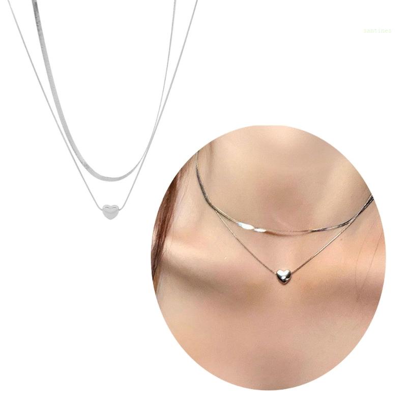 Vòng cổ Choker Hai Lớp Mặt Trái Tim Nhỏ Bằng Thép Không Gỉ Thời Trang Je