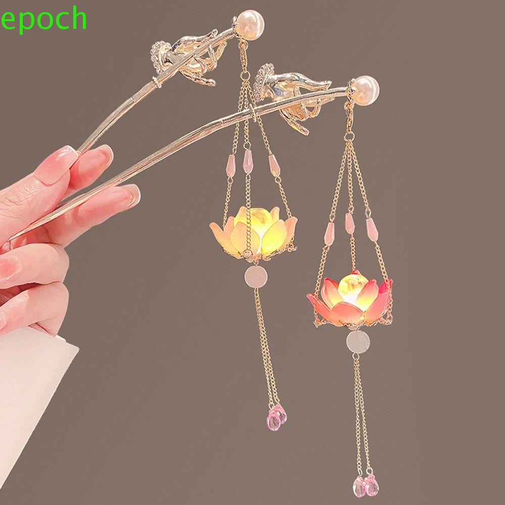 EPOCH Trâm Cài Tóc Hình Hoa Sen Có Đèn LED Phát Sáng Dành Cho Hán Phục