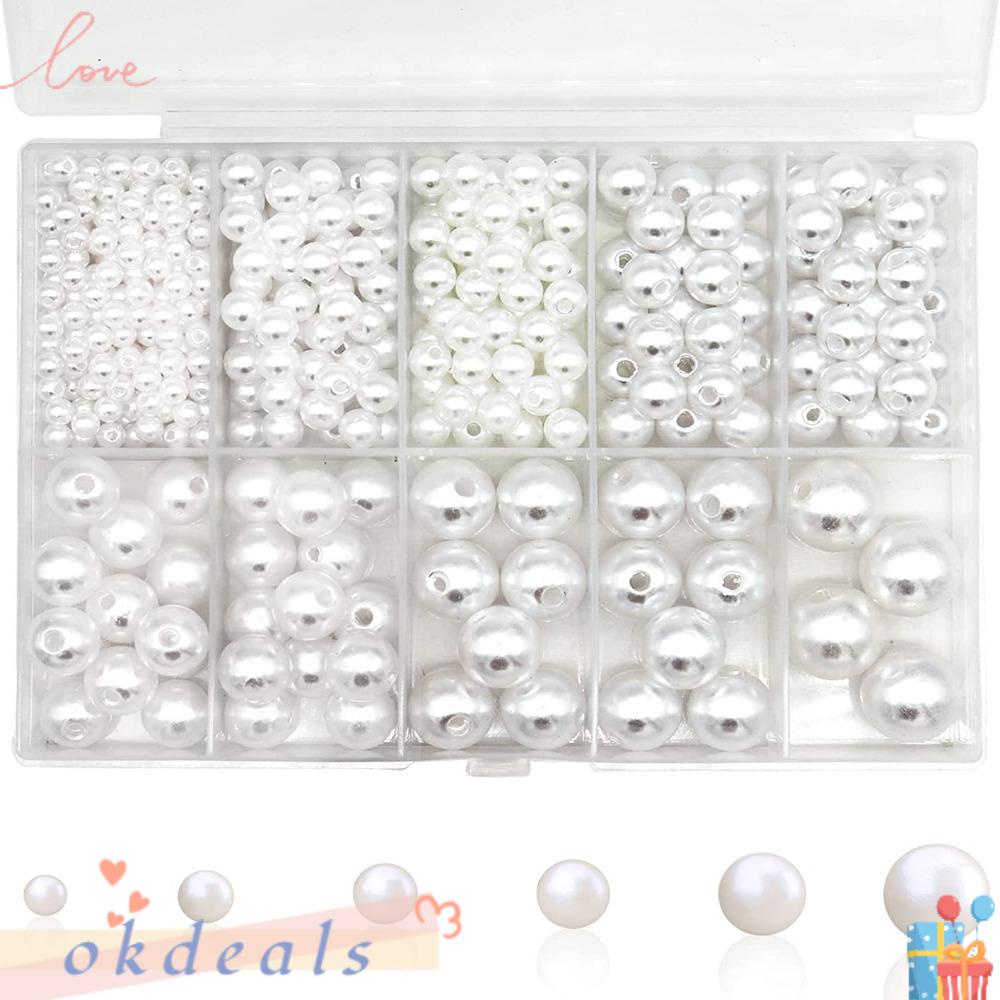 OKDEALS Túi Hạt Xỏ Lỗ Lớn 5mm Màu Trắng 8 Kích Cỡ Làm Trang Sức Thủ Công