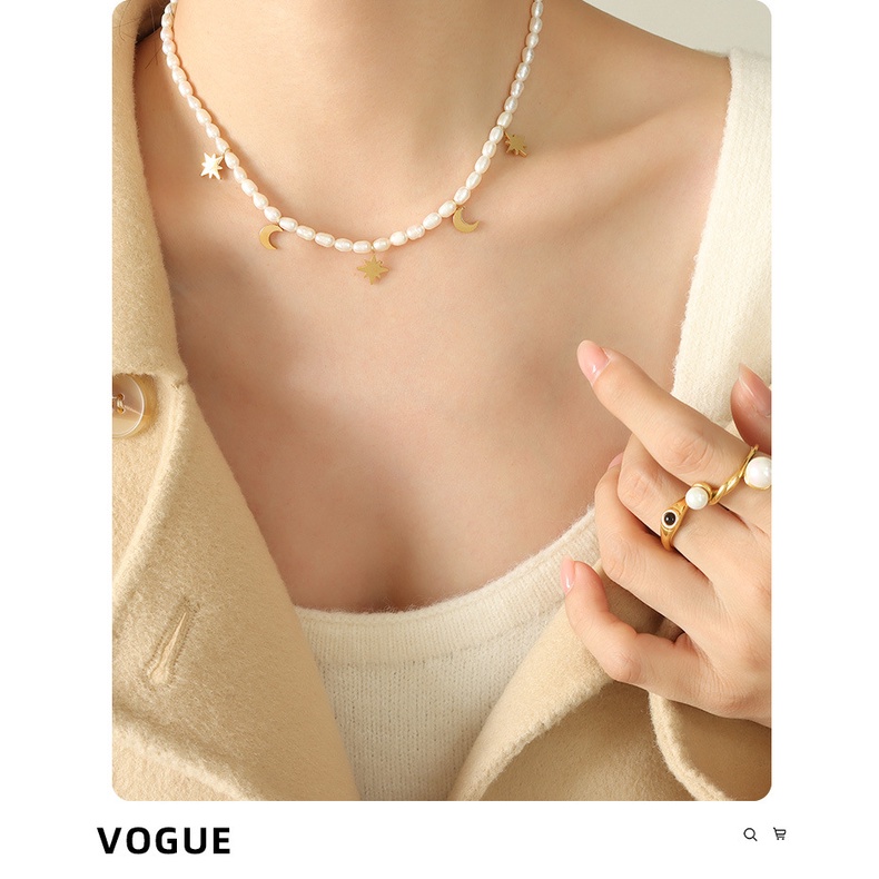 Vòng cổ Ngọc Trai Mặt Trăng Và Ngôi Sao Lãng Mạn Cao Cấp Phong Cách Pháp