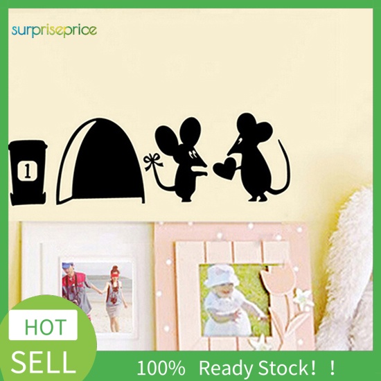 Miếng Dán Tường Trang Trí Hình Cặp Đôi Chuột Và Trái Tim Dễ Thương