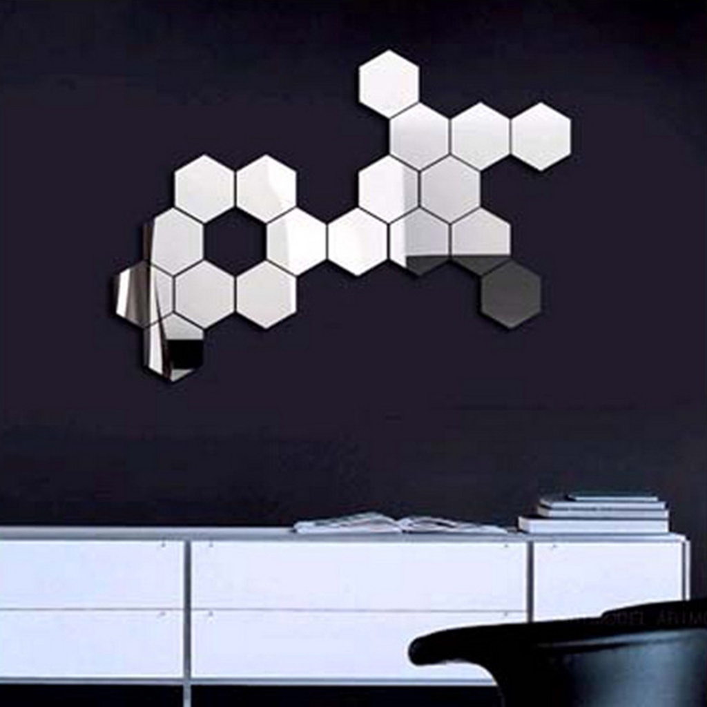 Bộ 12 Miếng Dán Tường Tráng Gương Hình Lục Giác Độc Đáo Trang Trí Nhà Cửa