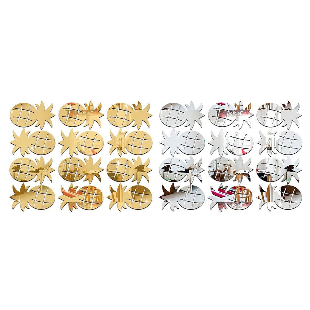 Set 12 Miếng Dán Tường Trang Trí Tráng Gương Acrylic Hình Quả Dứa Dễ Thương Dành Cho Phòng Trẻ Em
