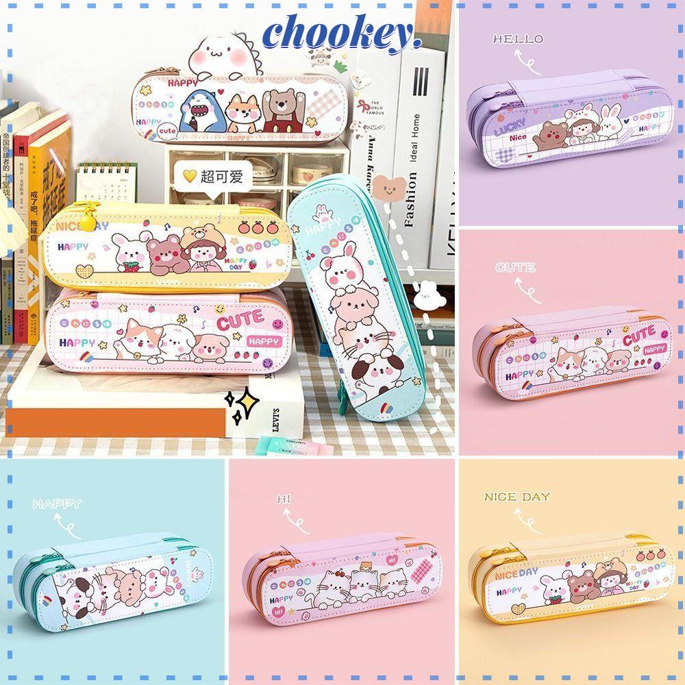 CHOOKEY Túi Đựng Bút Bằng Vải Canvas Hai Lớp Họa Tiết Dễ Thương