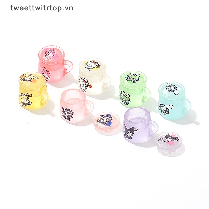 Set 2 Ly Nước Dạ Quang Mini Bằng Nhựa Resin Họa Tiết Hoạt Hình Nhiều Màu Sắc Trang Trí Tiểu Cảnh / Nhà Búp Bê