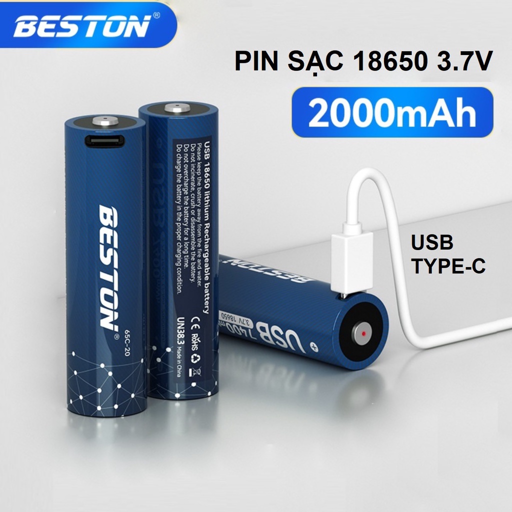 Pin sạc 18650 BESTON 2000mAh 7400mWh cổng sạc USB type-C trực tiếp không cần bộ sạc